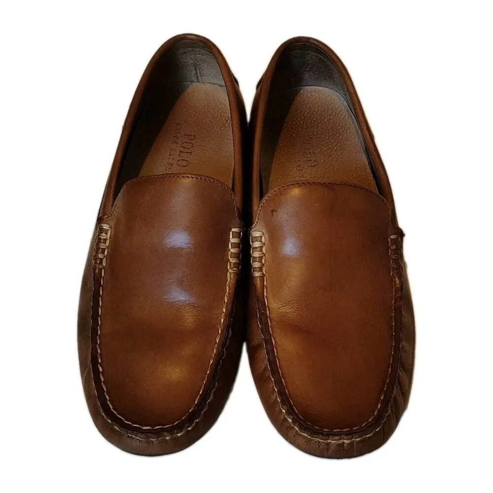 Polo Ralph Lauren Men's Woodley Brown Leather Driving Loafers Size 9.5D